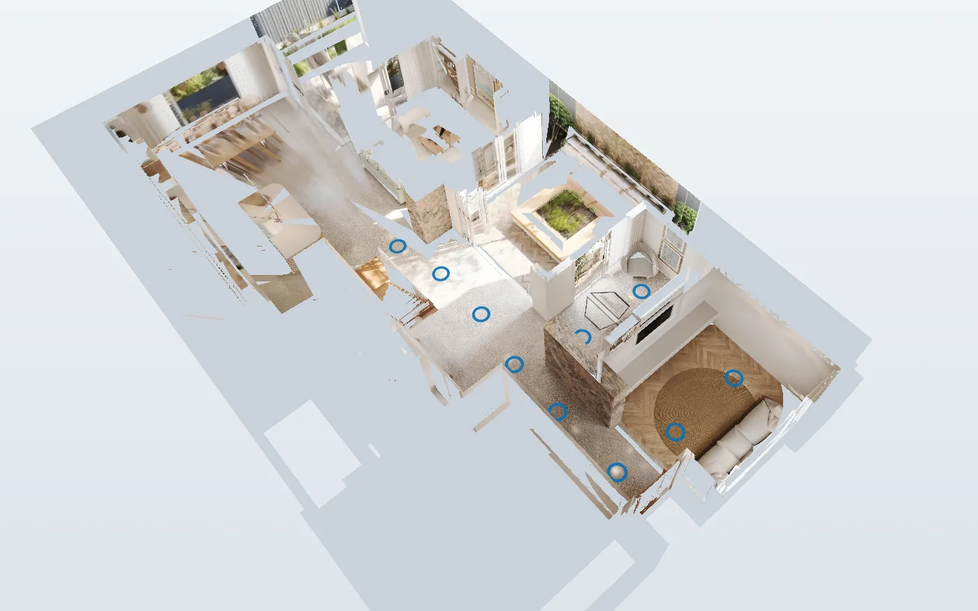 The 3D floor plan of a home, painted from its renders